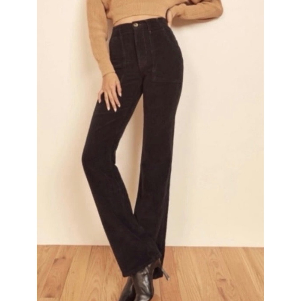 Reformation Jeans Daphne Black Corduroy High Rise Wide Leg Pants Size 23 - Picture 1 of 9
